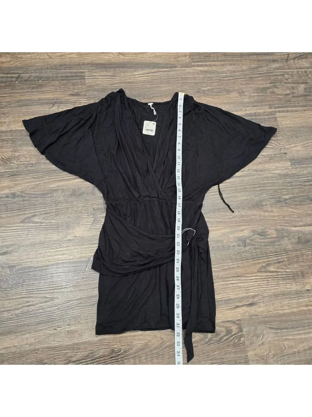 Free People Chelsea Knit Black Wrap Mini Dress NWT Small Kimono Sleeve